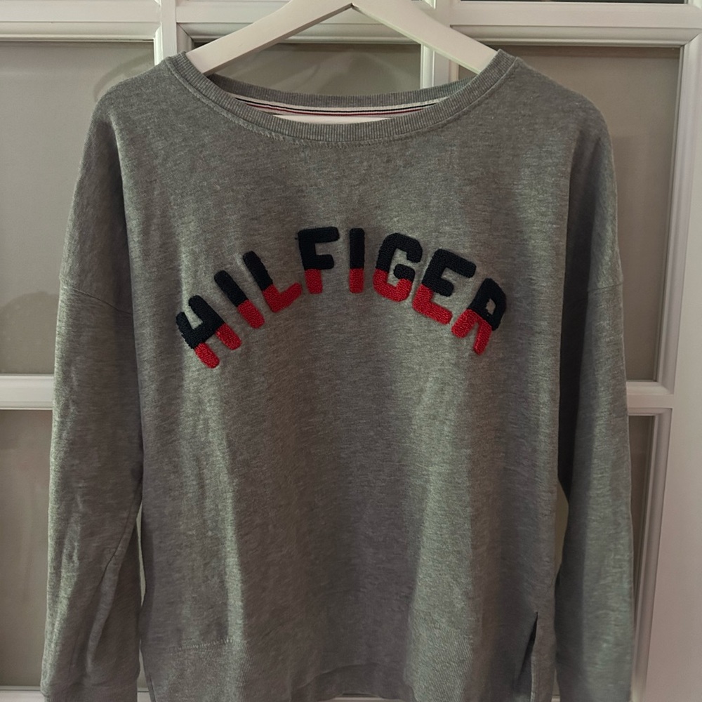 Tommy Hilfiger Gray Crewneck with Red and Navy Accents